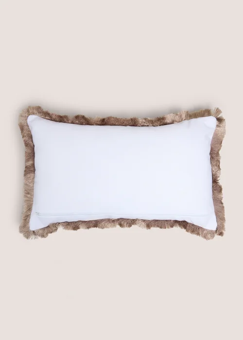 White Embroidered Palm Tree Fringe Cushion Image 2