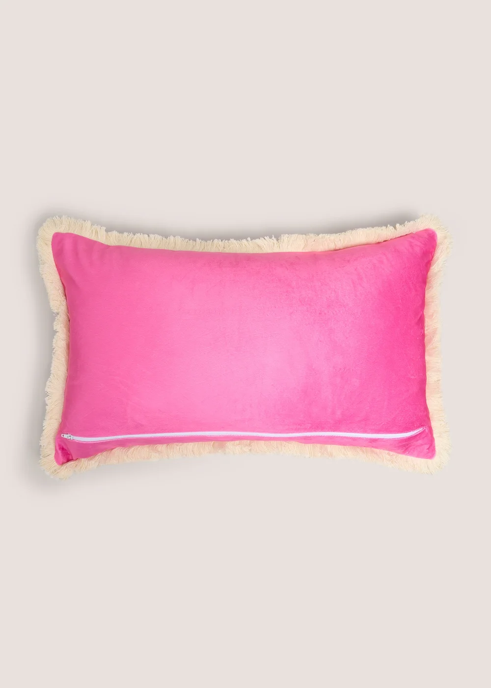 Pink Velvet Embroidered Palm Tree Fringe Cushion Image 2