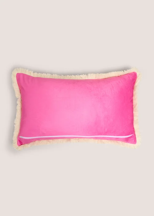 Pink Velvet Embroidered Palm Tree Fringe Cushion Image 2
