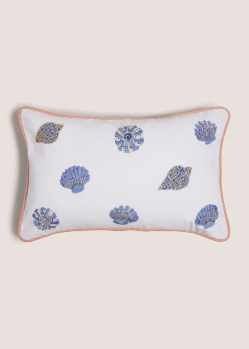 Blue Embroidered Shell Cushion Image 1
