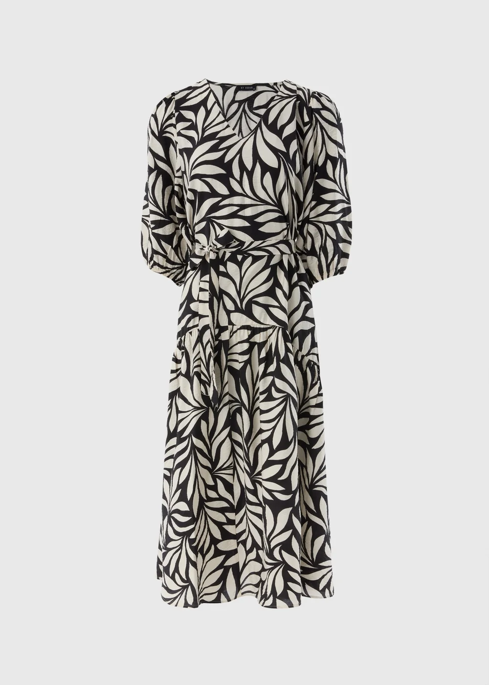 Et Vous Black Monochrome Palm Tie Waist Midaxi Dress - Size 8 Image 3