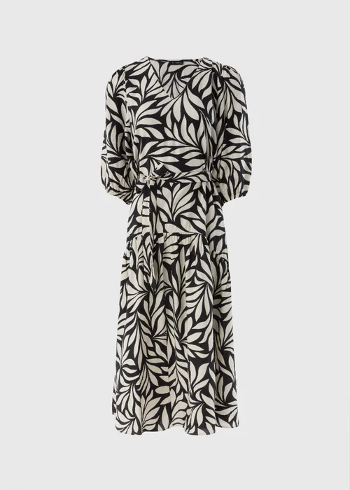 Et Vous Black Monochrome Palm Tie Waist Midaxi Dress - Size 8 Image 3