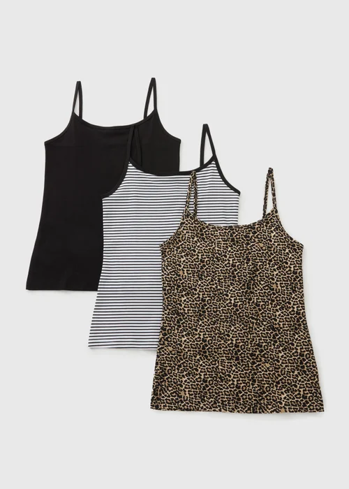 3 Pack Black Animal Print Cami Tops - 8 Image 3