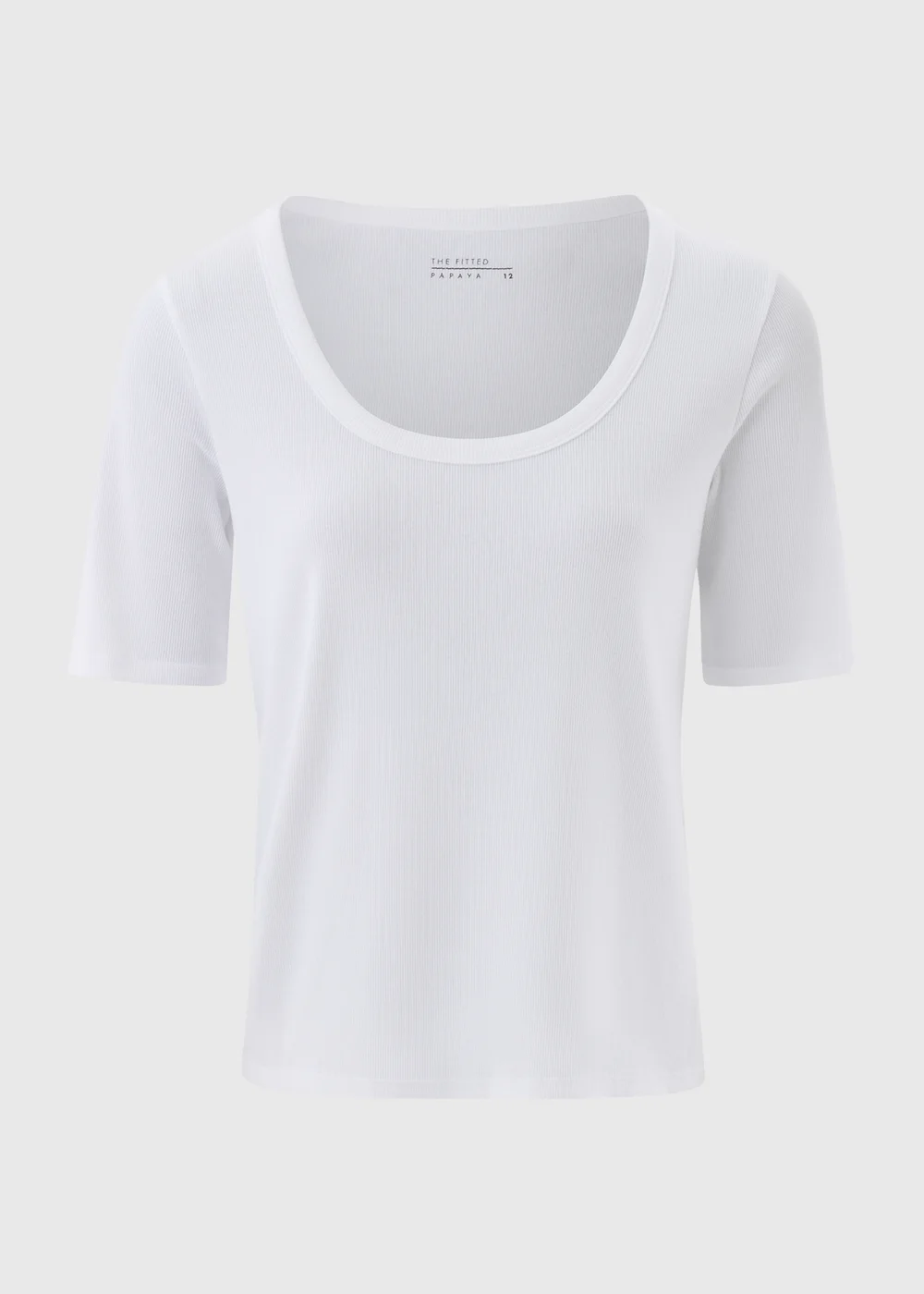 Cream Ribbed Scoop Neck Fitted T-Shirt - 8 Image 2