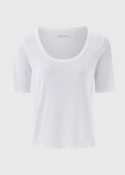 Cream Ribbed Scoop Neck Fitted T-Shirt - 8 Image 2