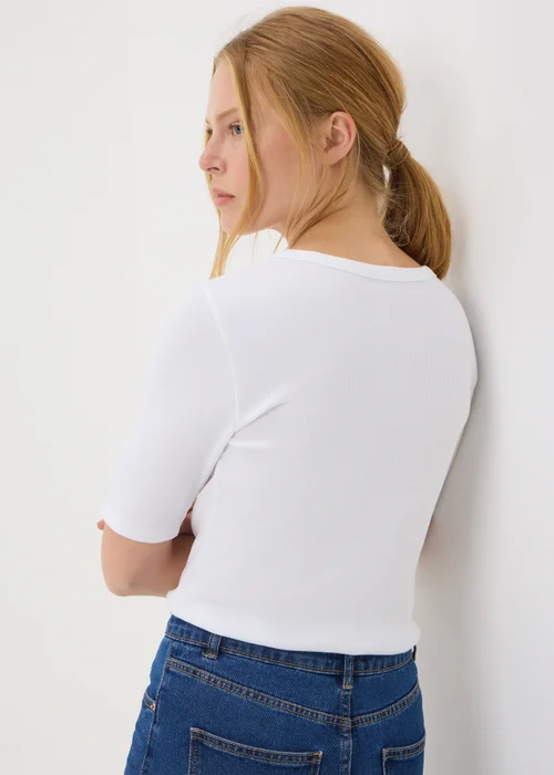 Cream Ribbed Scoop Neck Fitted T-Shirt - 8 Image 1
