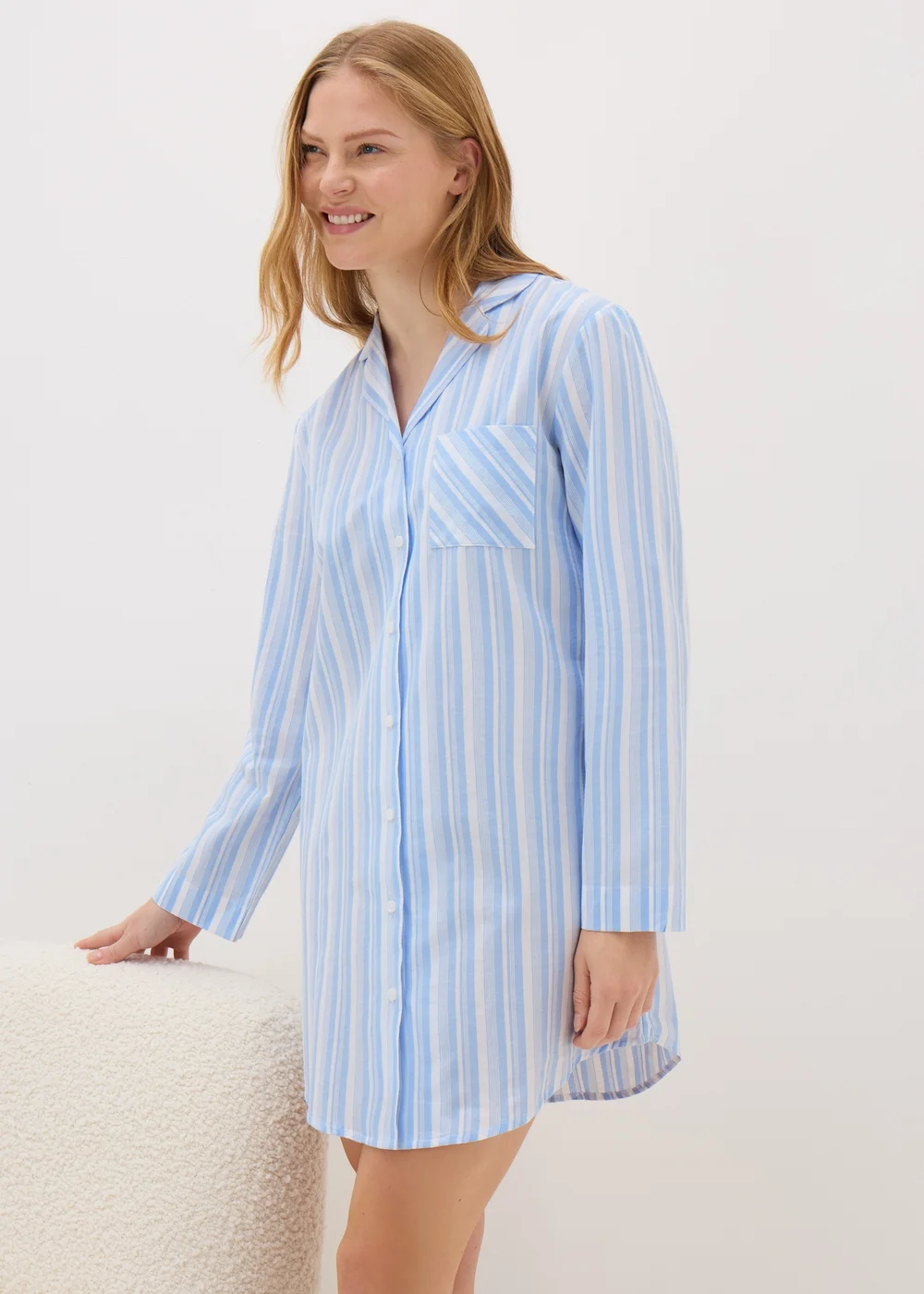 Blue Stripe Cotton Shirt Nightie - Size 8 Image 1