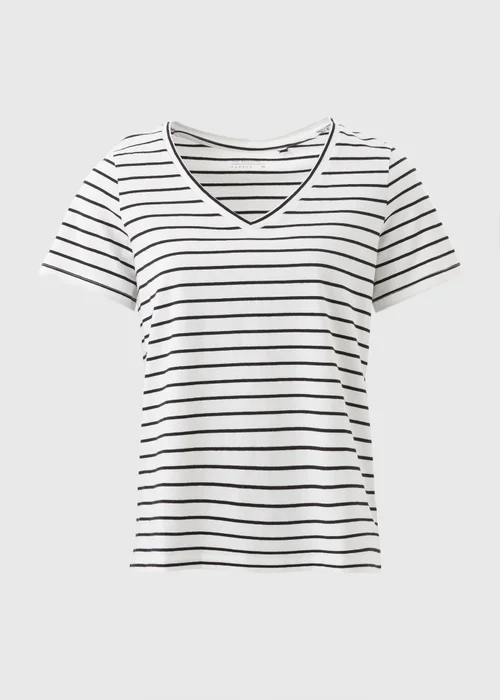 Cream Stripe V-Neck Regular Fit T-Shirt - 8 Image 4