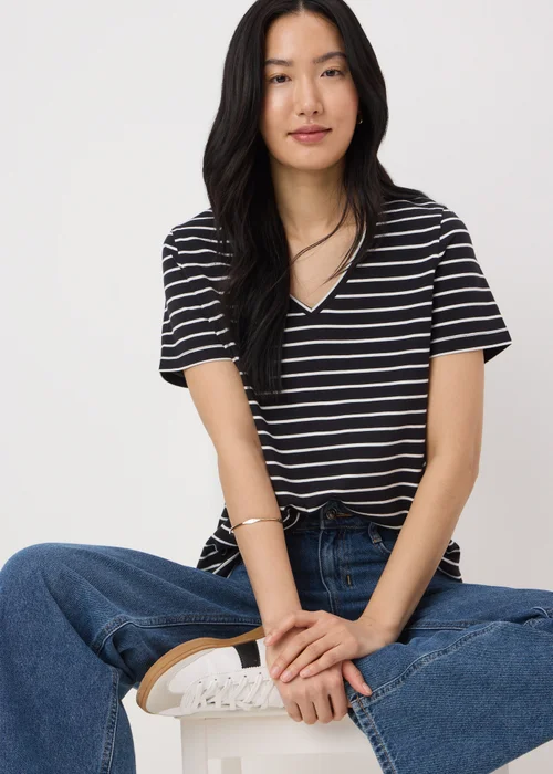 Black Stripe V-Neck Regular Fit T-Shirt - 8 Image 1