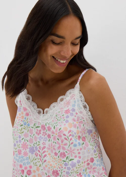Pink Floral Satin Chemise Nightie - Size 8 Image 2
