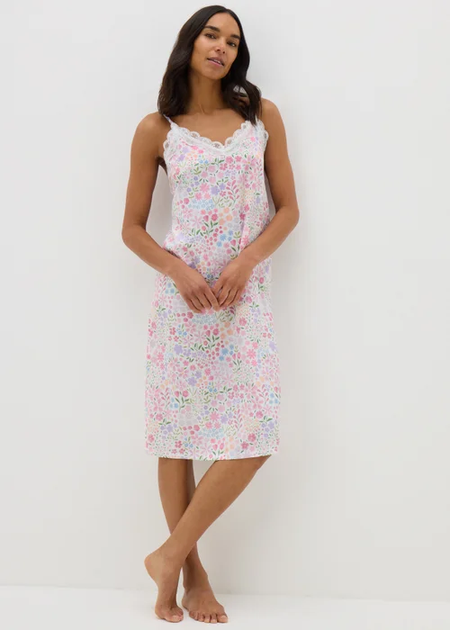 Pink Floral Satin Chemise Nightie - Size 8 Image 1