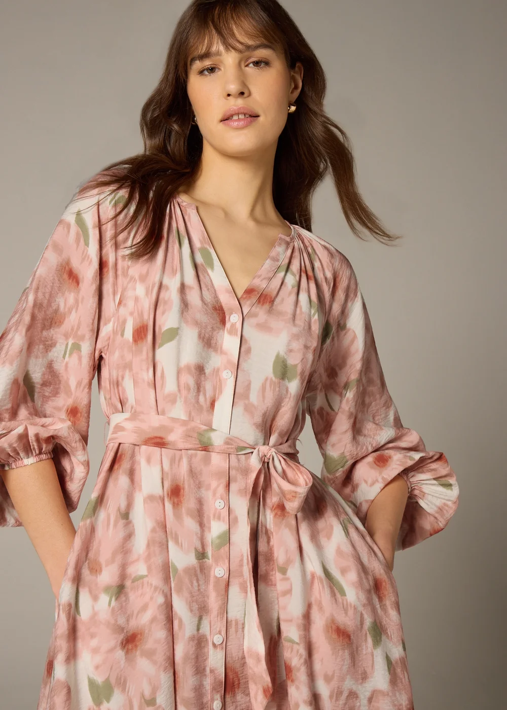 Et Vous Pink Floral Midaxi Shirt Dress - Size 8 Image 2