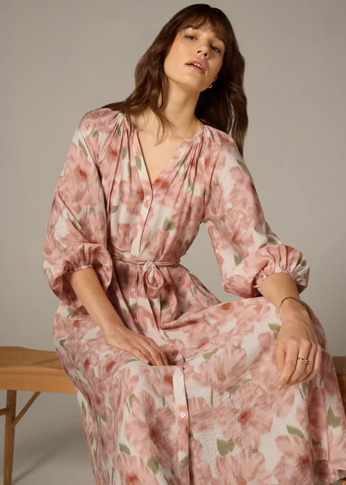 Et Vous Pink Floral Midaxi Shirt Dress - Size 8 Image 3
