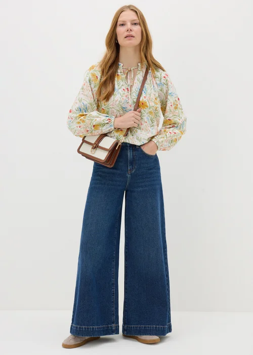 Cream Floral Boho Tie Neck Blouse - 8 Image 2