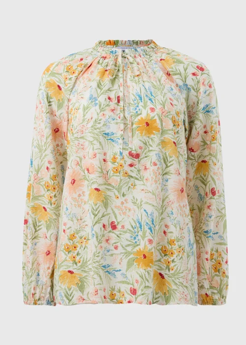 Cream Floral Boho Tie Neck Blouse - 8 Image 4