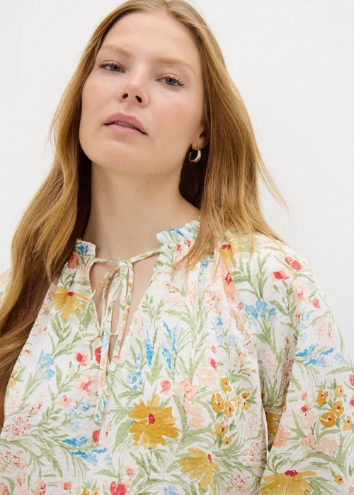 Cream Floral Boho Tie Neck Blouse - 8 Image 3