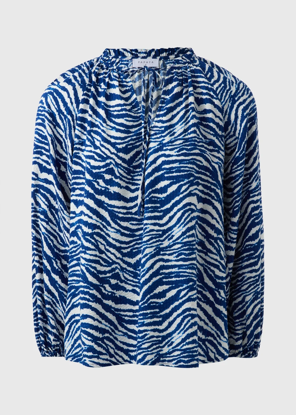 Blue Animal Print Tie Neck Blouse - 8 Image 4