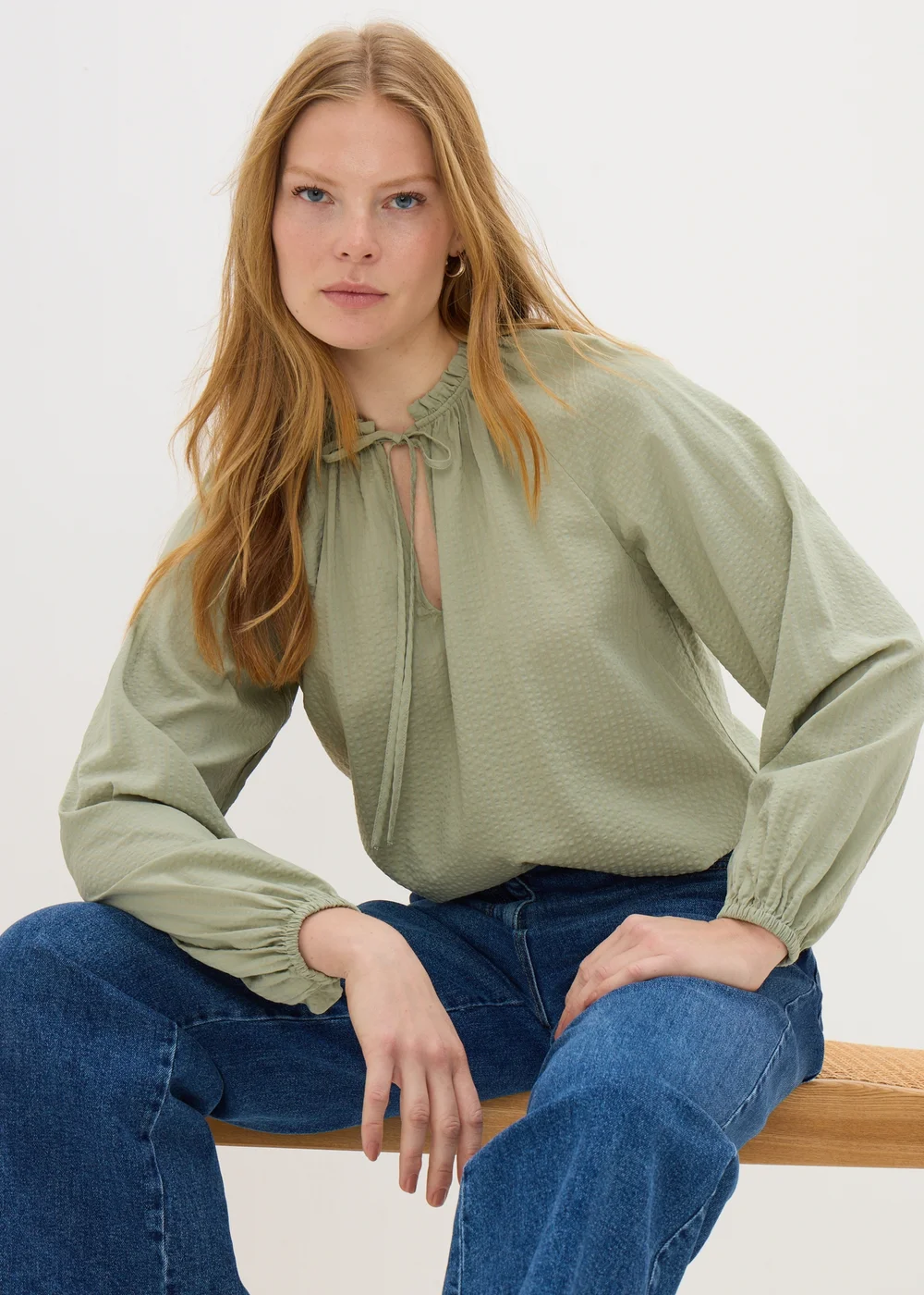 Green Boho Tie Neck Blouse - 8 Image 1