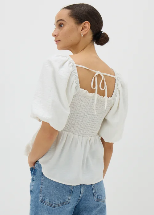 Cream Shirred Tie Back Blouse - 8 Image 2