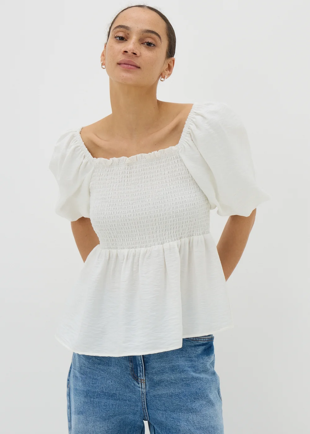 Cream Shirred Tie Back Blouse - 8 Image 1