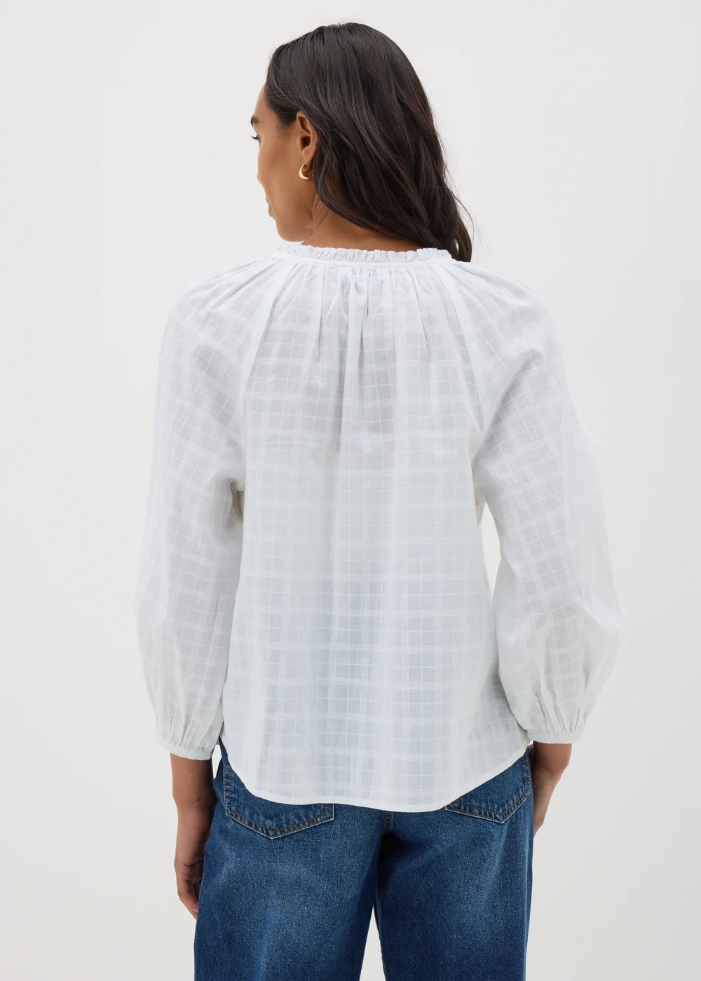 White Textured Tie Neck Blouse - 8 Image 2