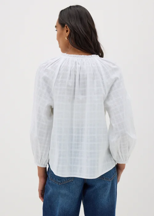 White Textured Tie Neck Blouse - 8 Image 2