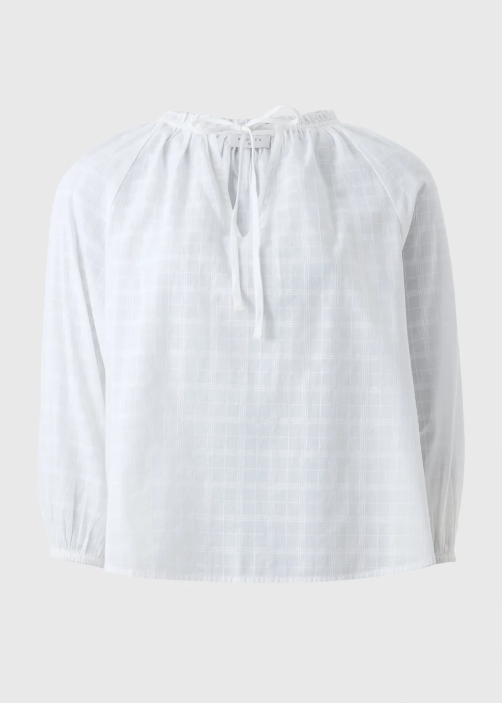 White Textured Tie Neck Blouse - 8 Image 4