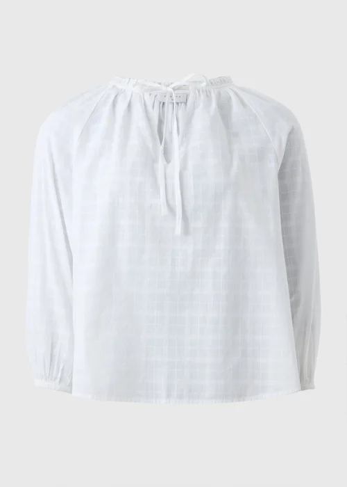 White Textured Tie Neck Blouse - 8 Image 4