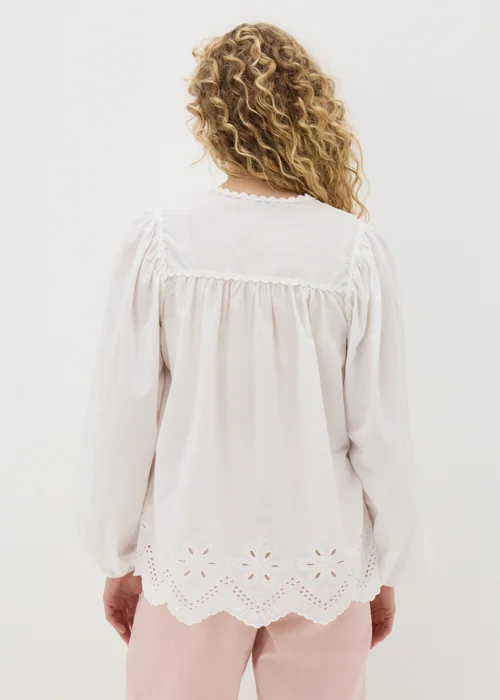 White Embroidered Tie Neck Blouse - 8 Image 2