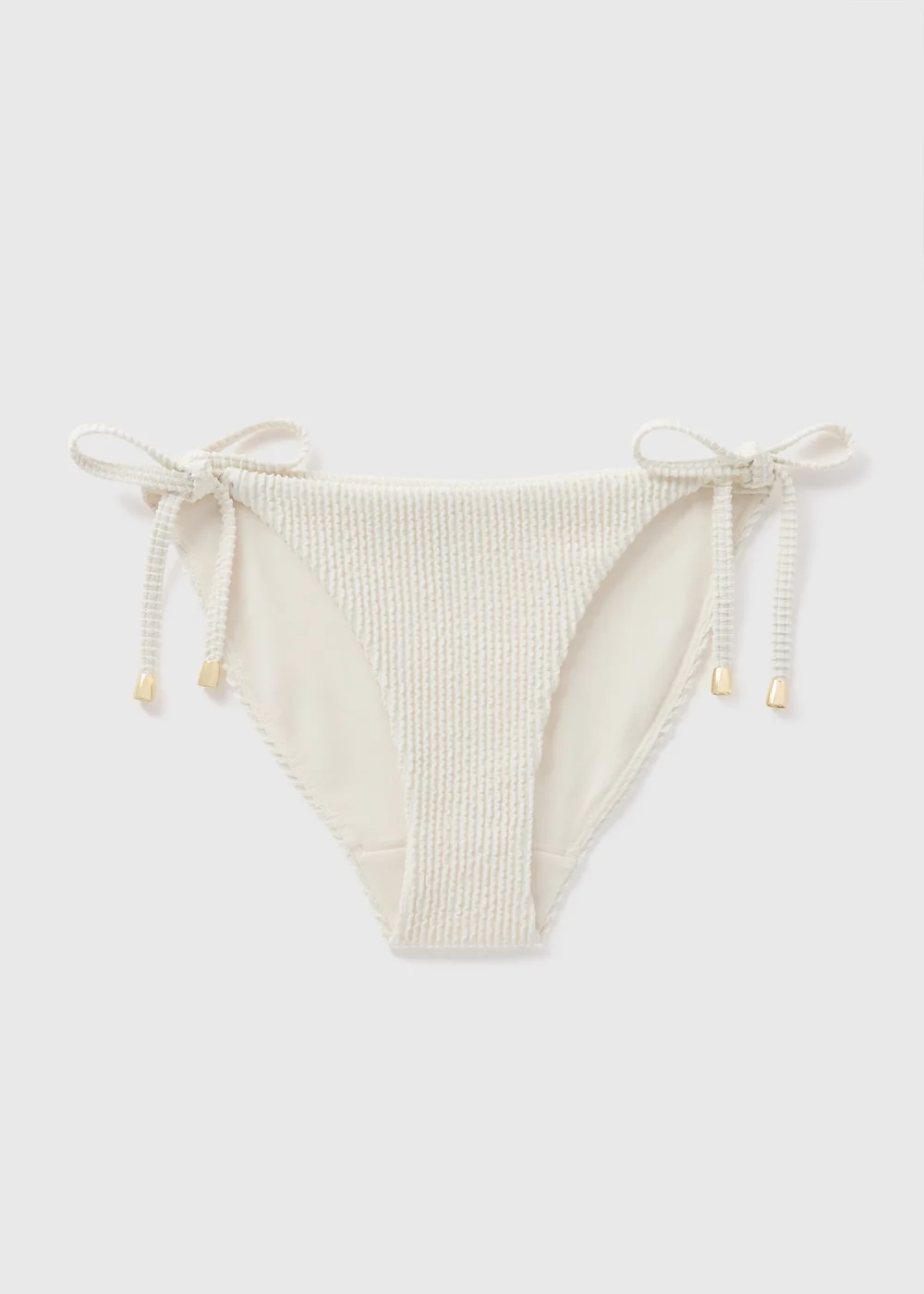 Cream Ribbed Side Tie Bikini Bottoms - 6 Image 1