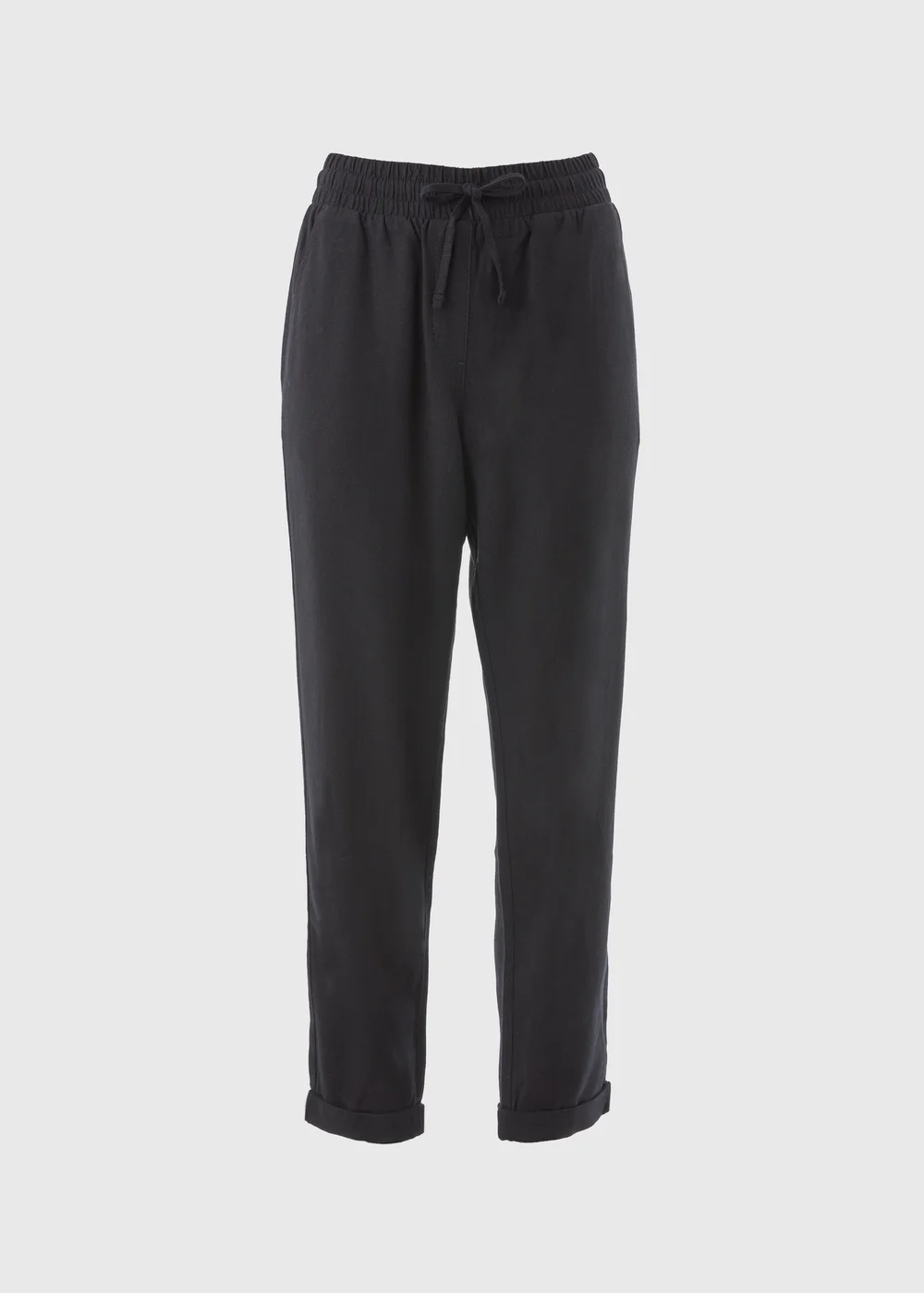 Black Linen Blend Tapered Trousers - 8 Image 4
