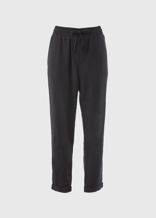 Black Linen Blend Tapered Trousers - 8 Image 4