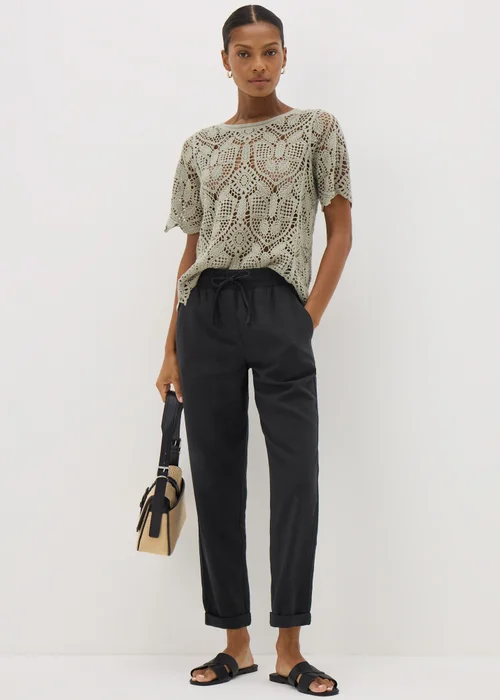 Black Linen Blend Tapered Trousers - 8 Image 2