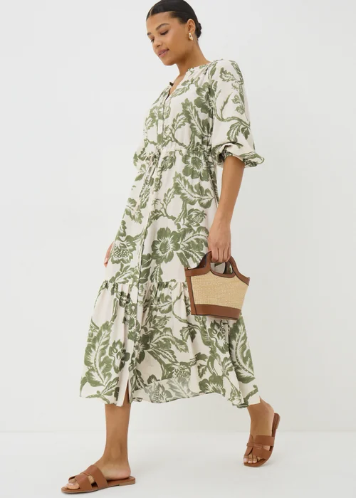 Green Floral Raglan Midi Shirt Dress - 8 Image 1