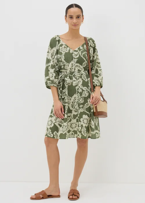 Green Floral Belted Mini Tea Dress - 8 Image 1