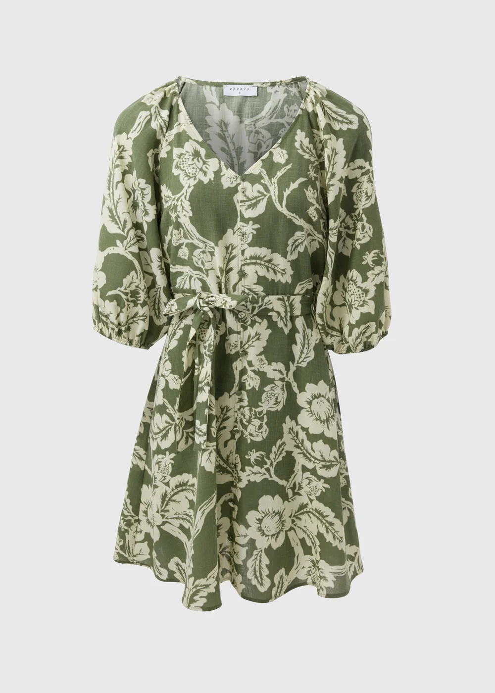 Green Floral Belted Mini Tea Dress - 8 Image 4