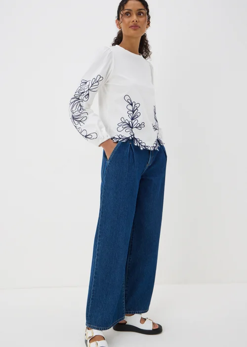 White Embroidery Long Sleeve Top - 8 Image 1