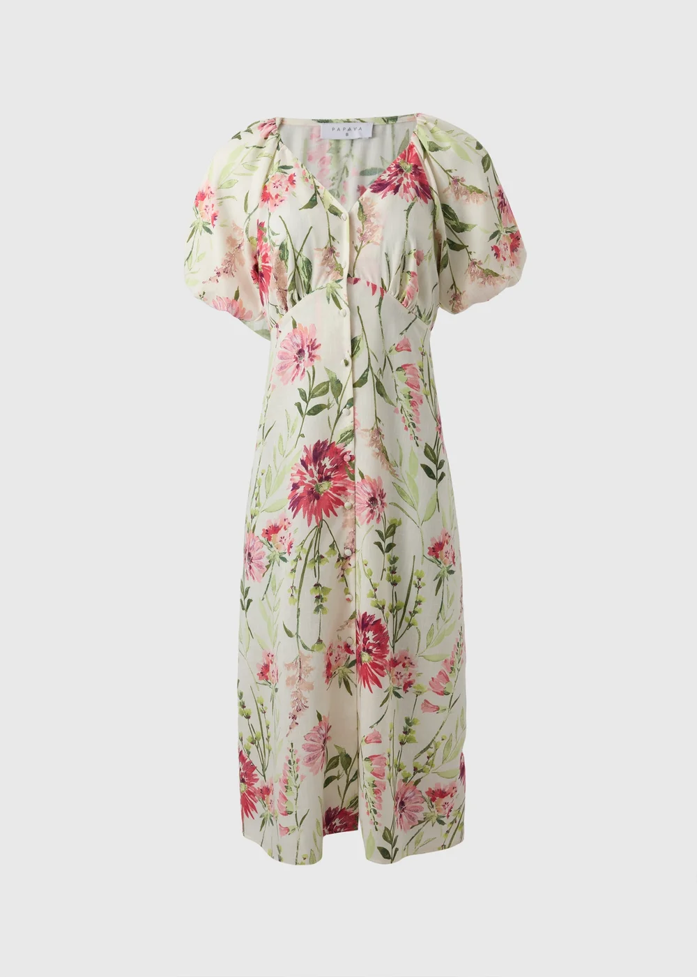 Sage Green Floral Puff Sleeve Tea Midi Dress - 8 Image 4