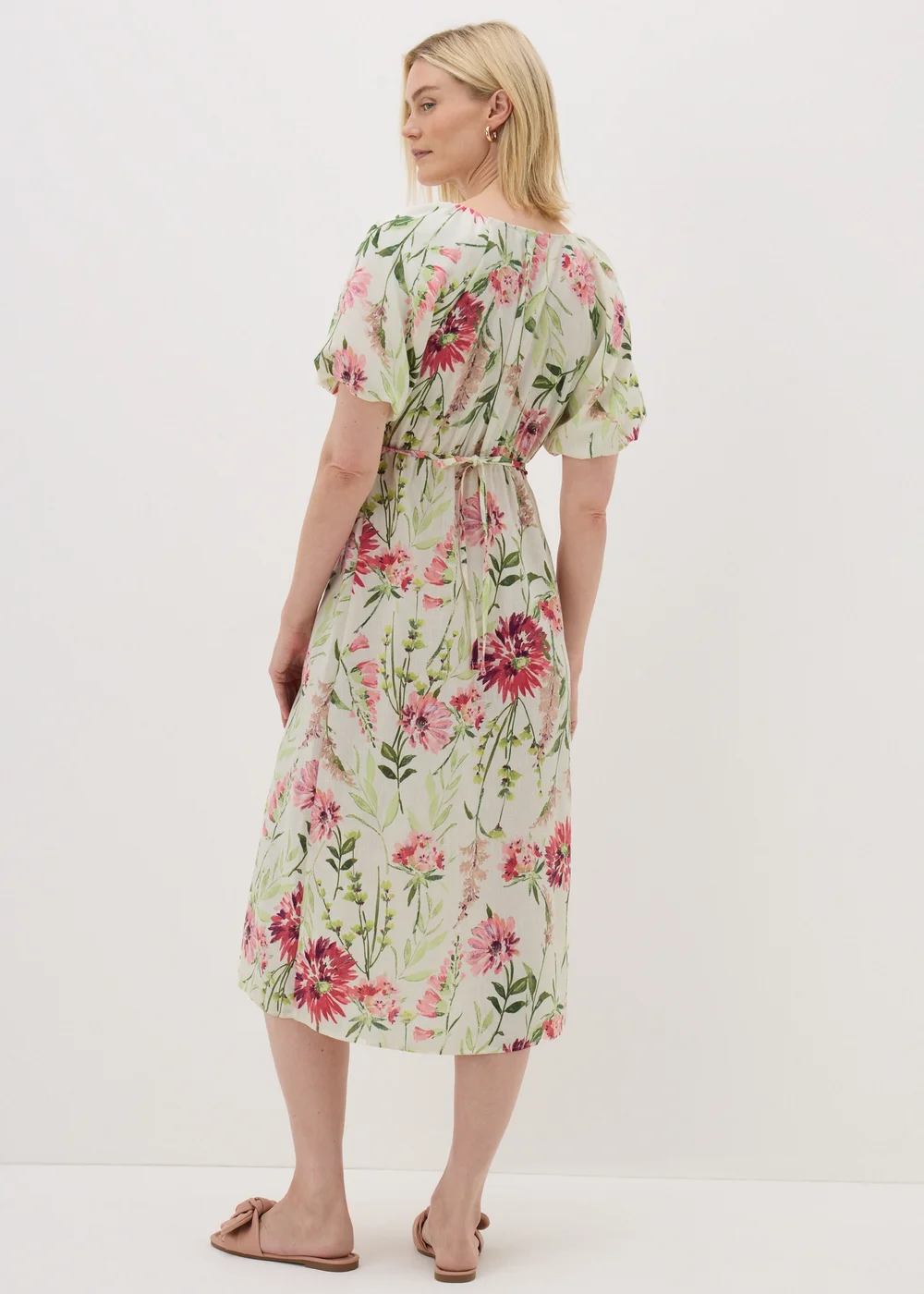 Sage Green Floral Puff Sleeve Tea Midi Dress - 8 Image 2