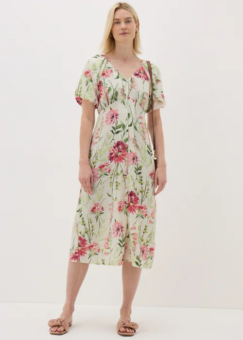 Sage Green Floral Puff Sleeve Tea Midi Dress - 8 Image 1