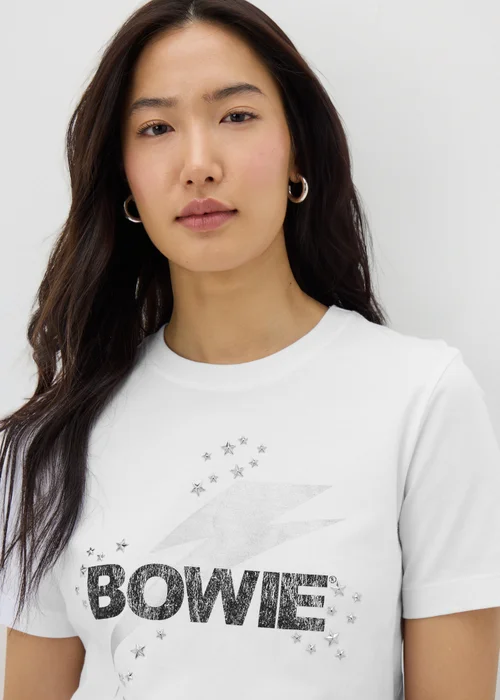 David Bowie White Bowie Lightening Bolt T-Shirt - S Image 3