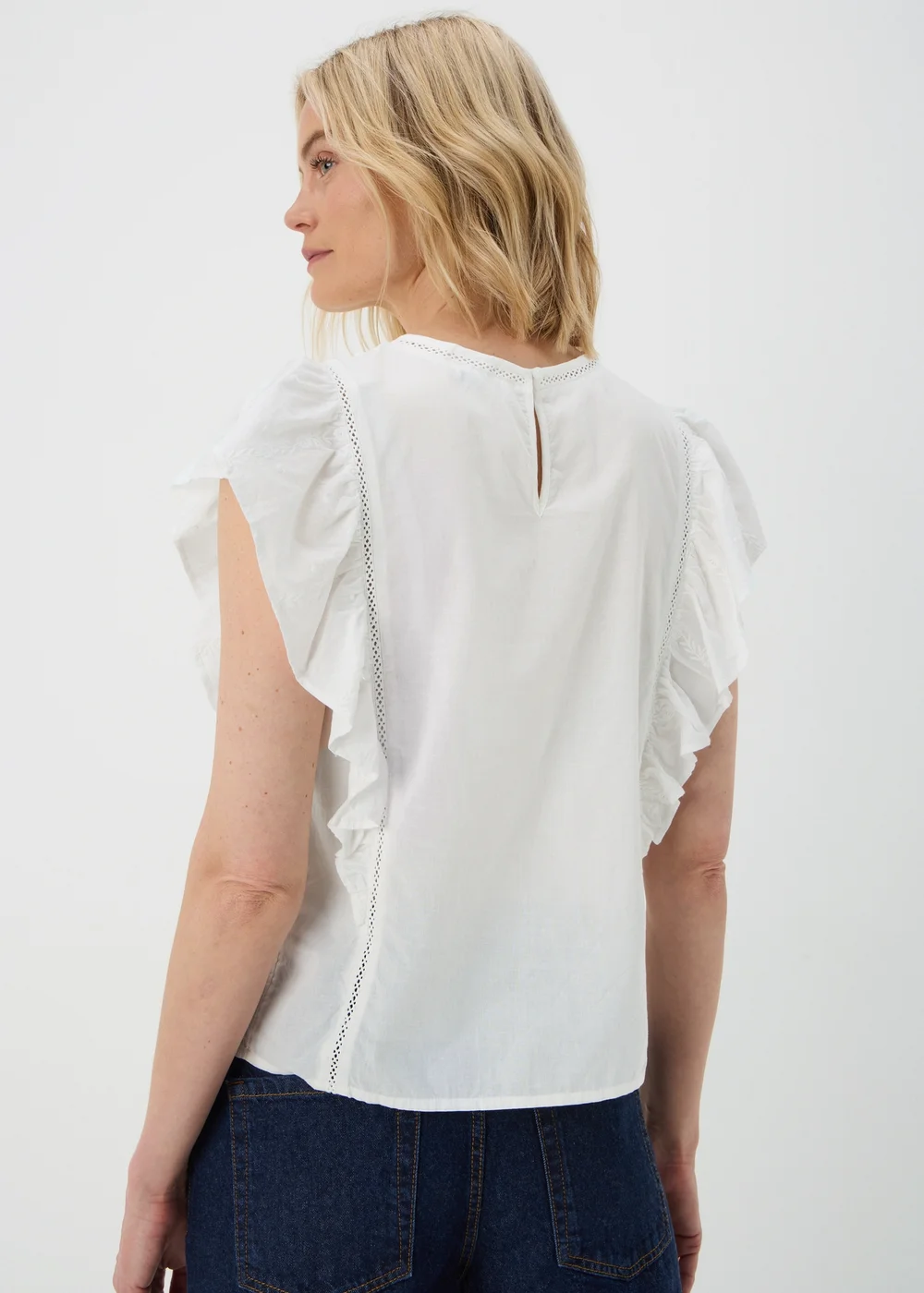 White Dobby Ruffle Sleeve Blouse - 8 Image 2