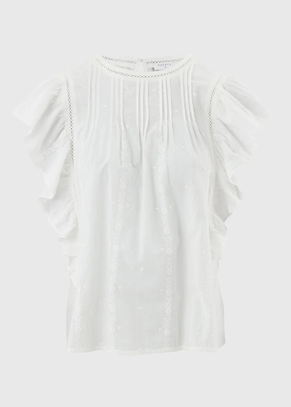 White Dobby Ruffle Sleeve Blouse - 8 Image 4