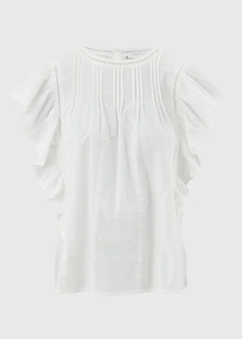 White Dobby Ruffle Sleeve Blouse - 8 Image 4