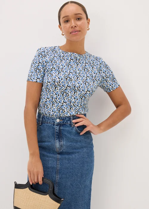 Blue Animal Print Fitted T-Shirt - 8 Image 1