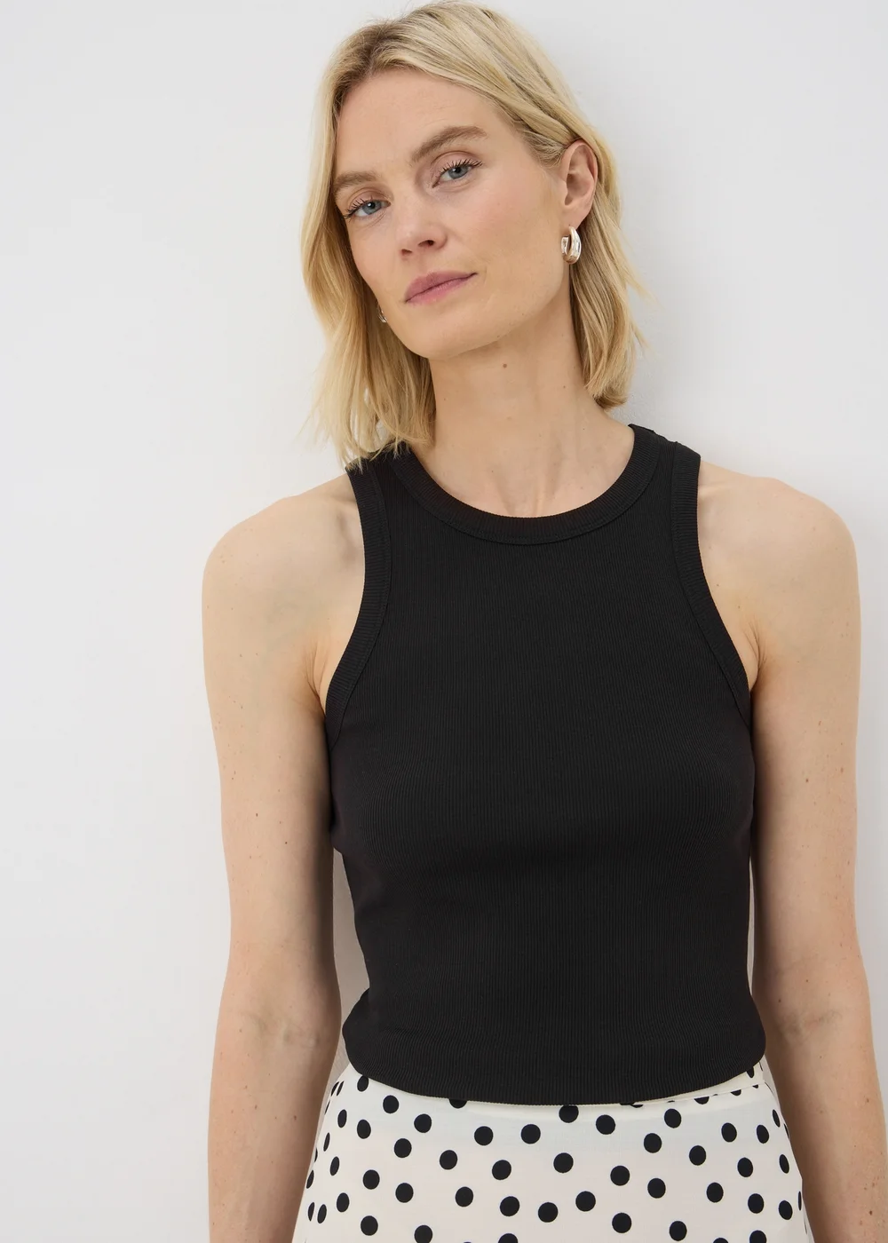 Black Ribbed High Neck Racer Back Vest Top - 8 Image 3