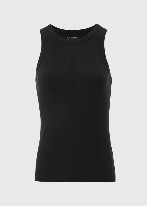 Black Ribbed High Neck Racer Back Vest Top - 8 Image 4