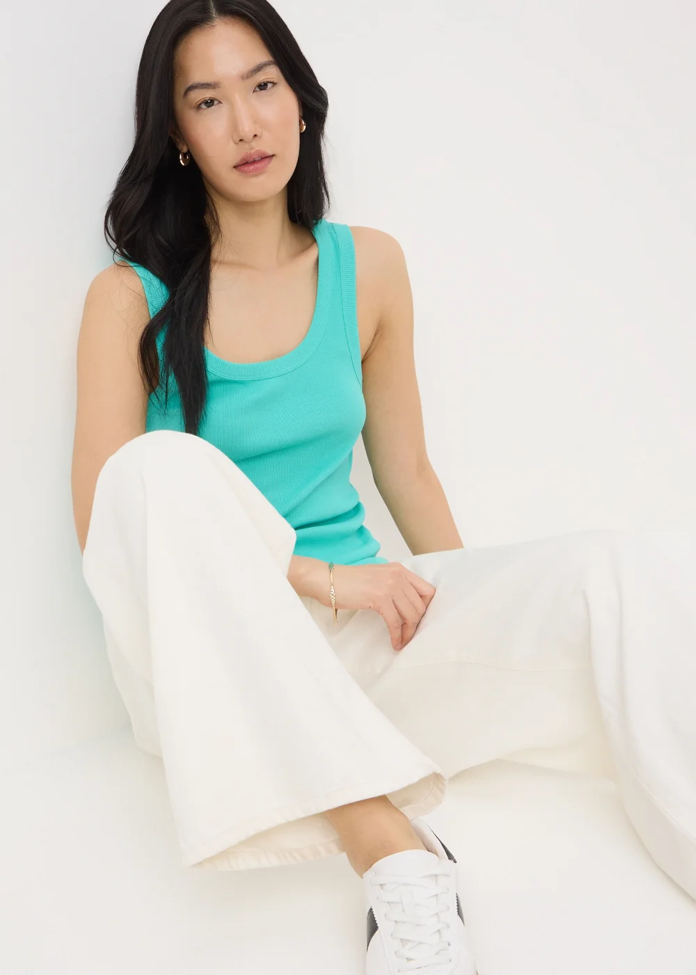Turquoise Ribbed Scoop Neck Vest - 8 Image 2