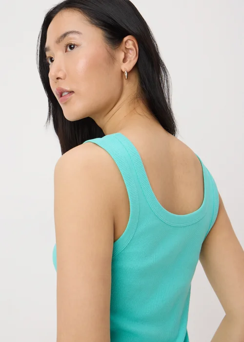 Turquoise Ribbed Scoop Neck Vest - 8 Image 3