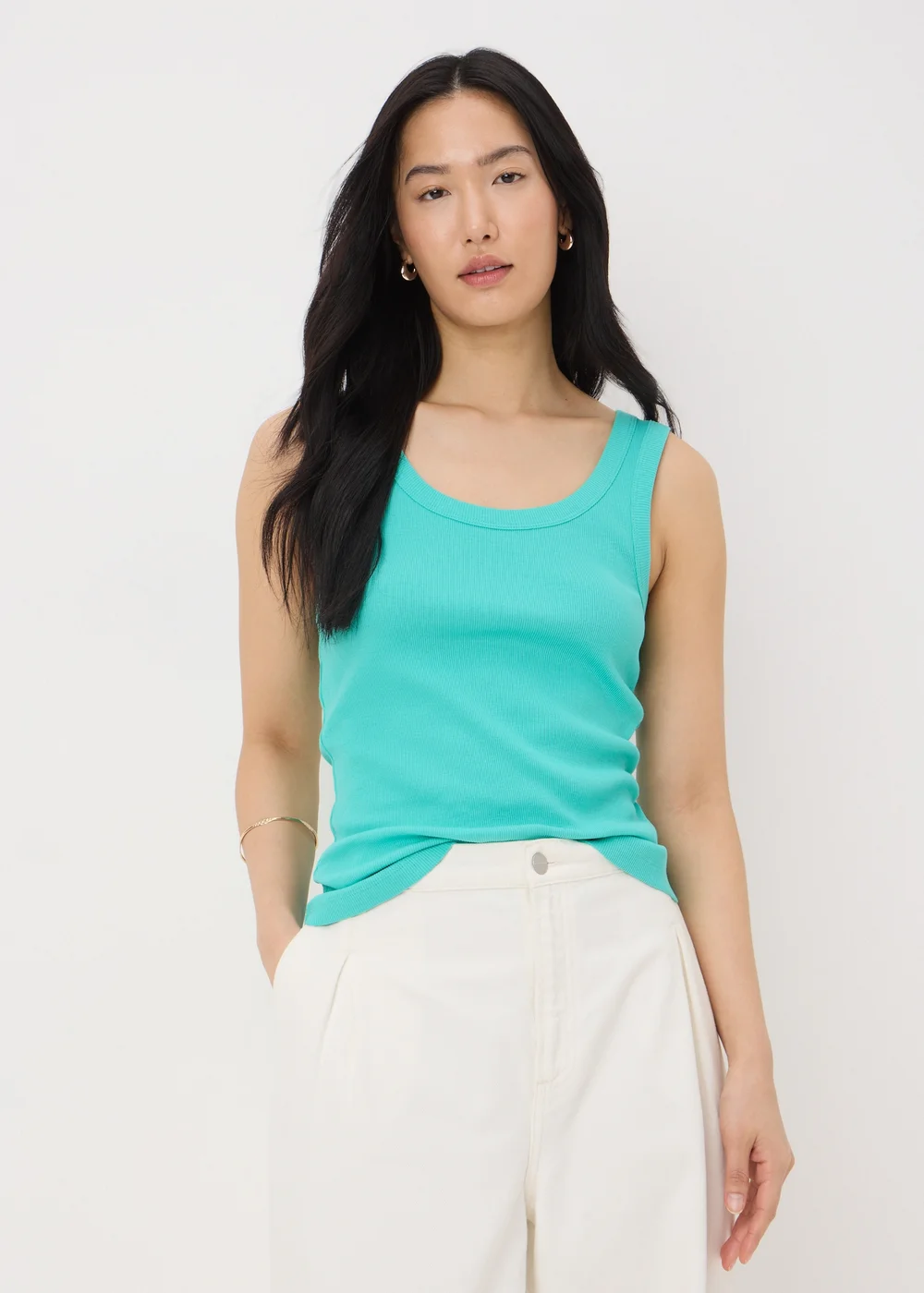 Turquoise Ribbed Scoop Neck Vest - 8 Image 1